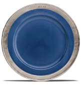 Teller flach (blau) mit Ring aus Metall   cm Ø 27,5