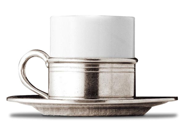 Espresso cup with saucer, gri și alb, Cositor și Ceramice, cm h 6,5 cl 8