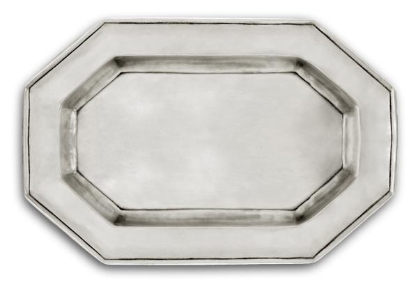 Åttekantet fat, grå, Tinn, cm 26 x 18