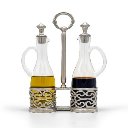 Oil & vinegar set, grey, Pewter and lead-free Crystal glass, cm 17 x 6,5 x h 23  cl 21