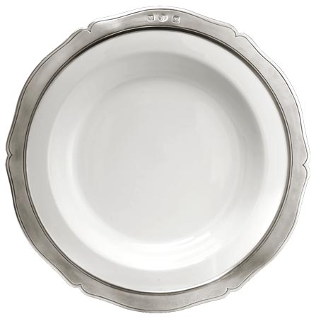パスタ・スーププレート（ホワイト）, グレー および 白, ピューター および 陶器, cm Ø 25